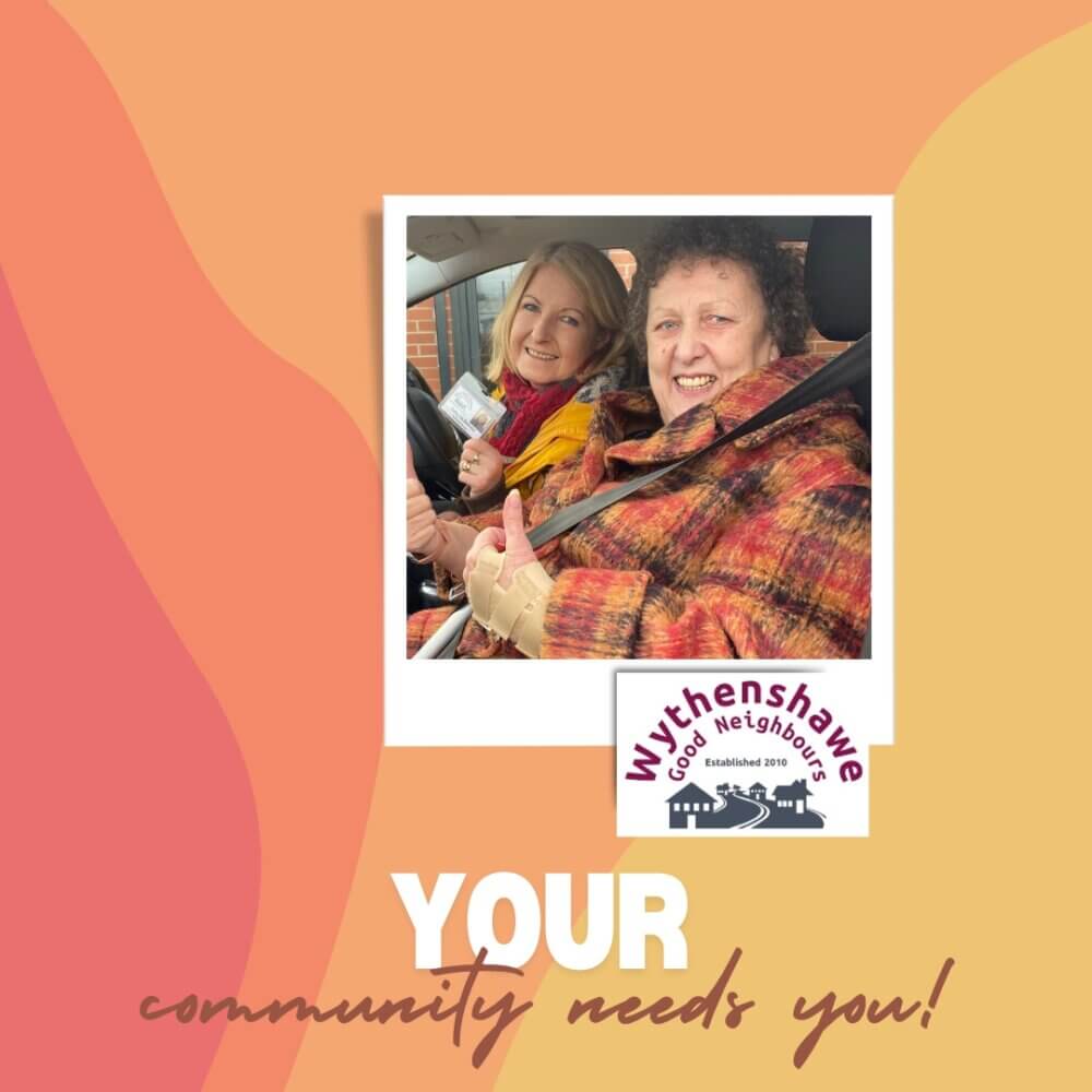 Two smiling women in a car holding up a membership card. Text on the image reads "Your community needs you!. - Home Instead