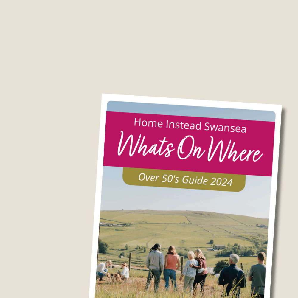 Beige background with a screenshot of a digital guide of activities in Swansea