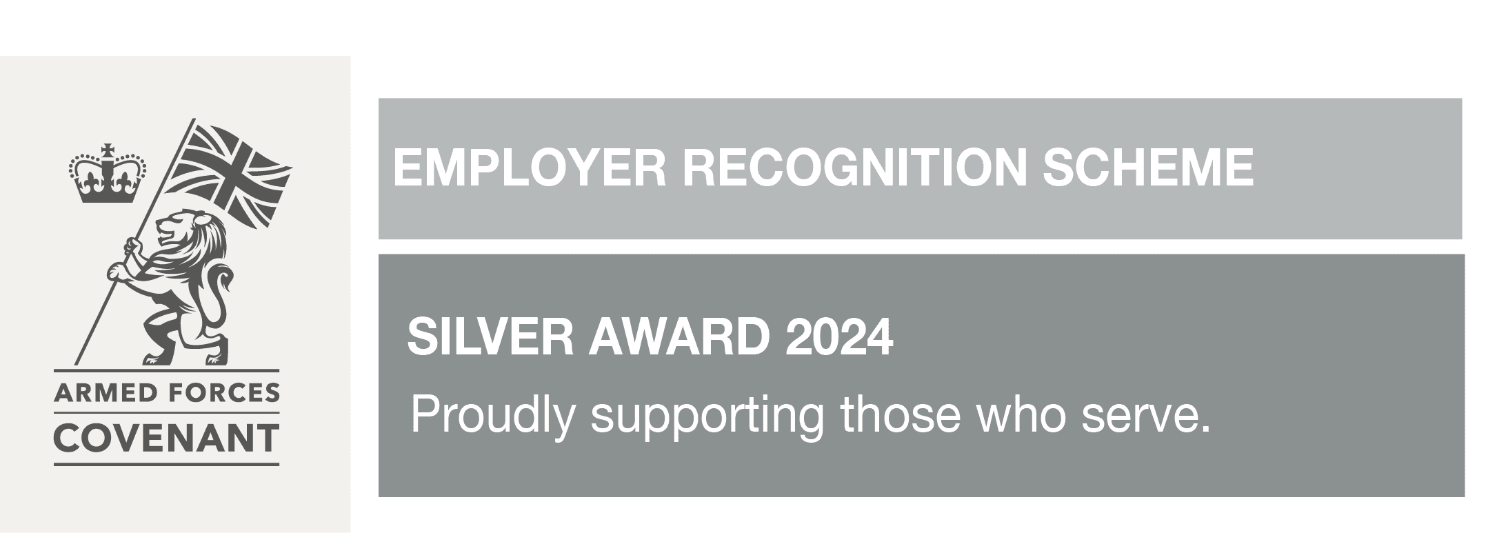 Image showing the Armed Forces Covenant Employer Recognition Scheme Silver Award 2024 logo with text "Proudly supporting those who serve. - Home Instead