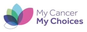 Logo of "My Cancer My Choices" with colored overlapping leaves on the left and the name in purple text on the right. - Home Instead