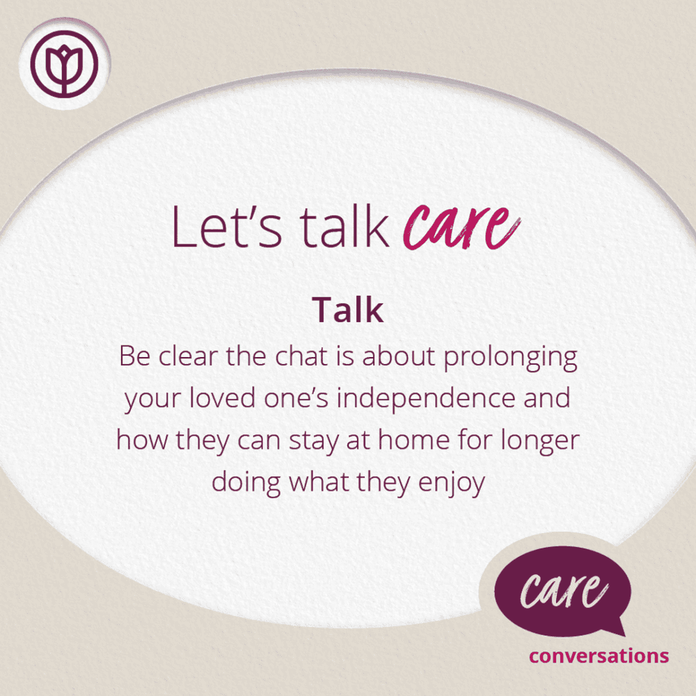 A text graphic with a message about discussing prolonging a loved one's independence and staying home longer. - Home Instead