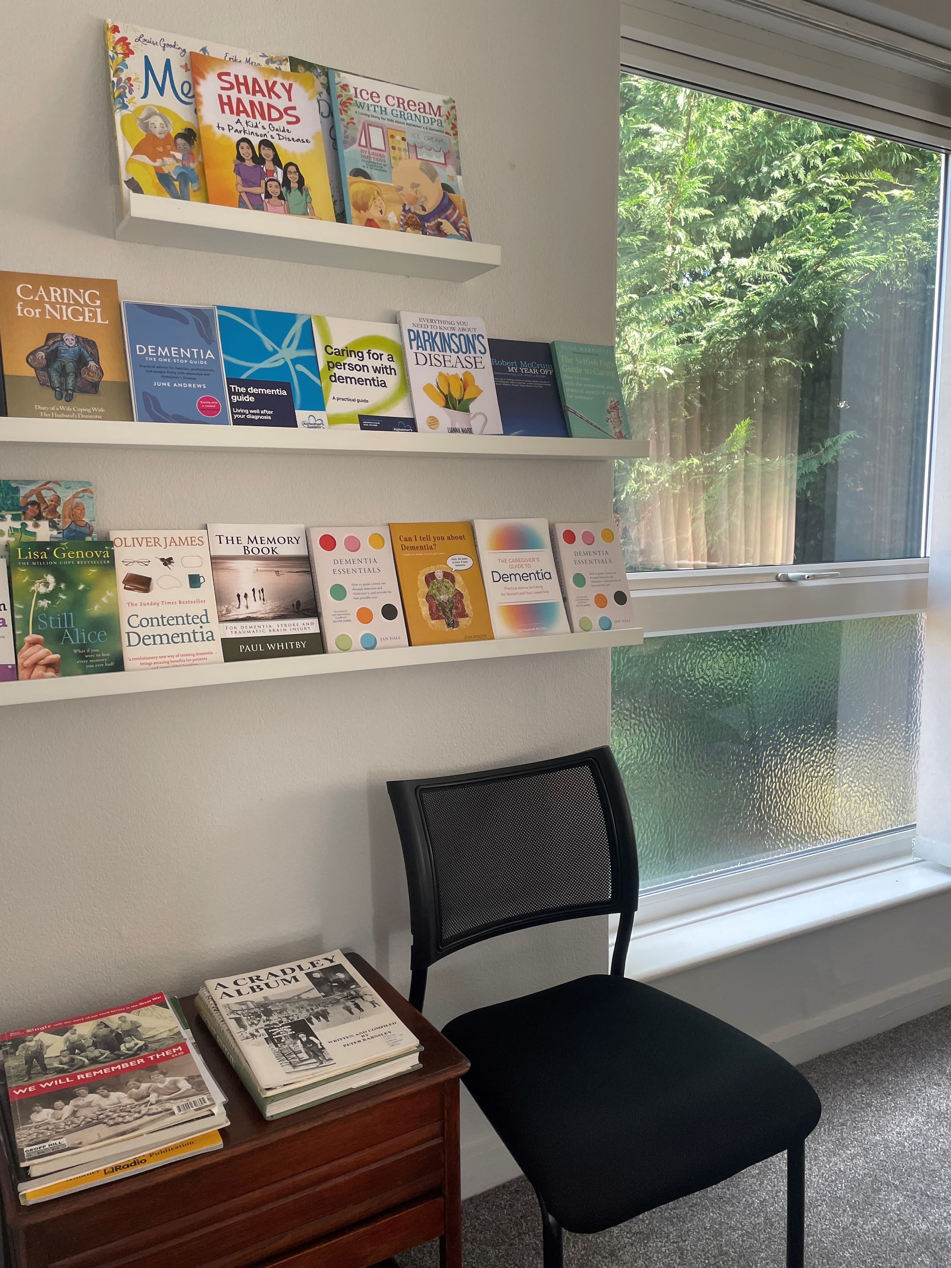 Display of books in Home Instead Stourbridge, Hagley and Halesowen Care Library