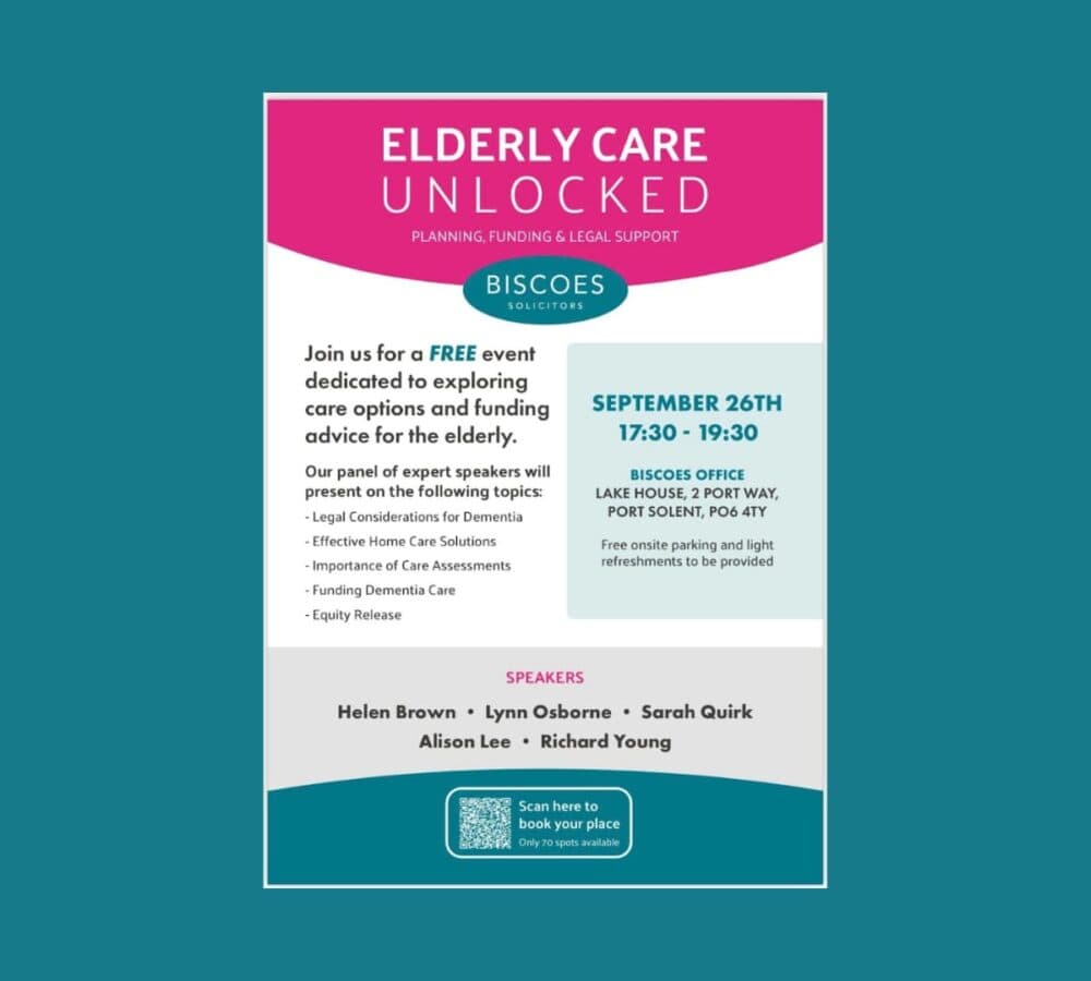 A digital poster invite for Elderly Care Unlocked happening on September 26 at Lake House