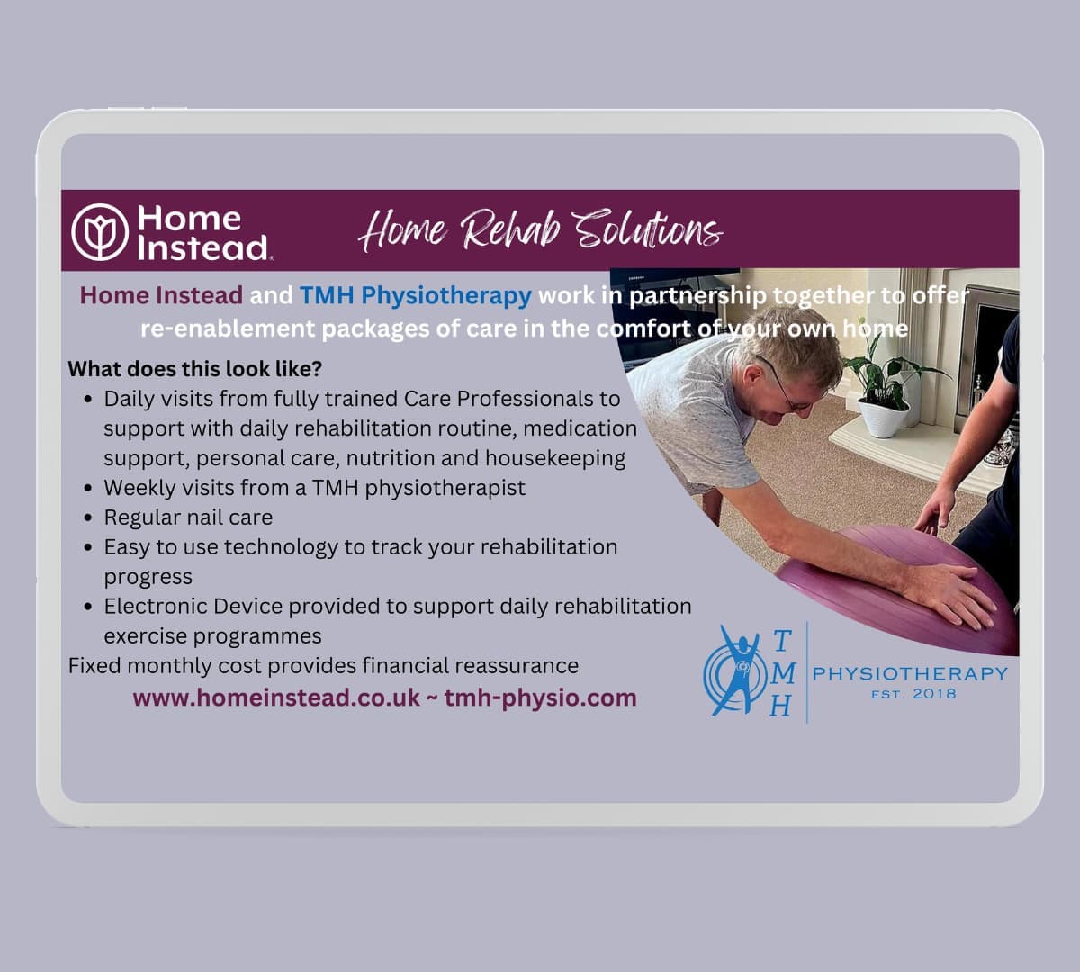 Home-based reablement with Home Instead Burton upon Trent and TMH Physiotherapy