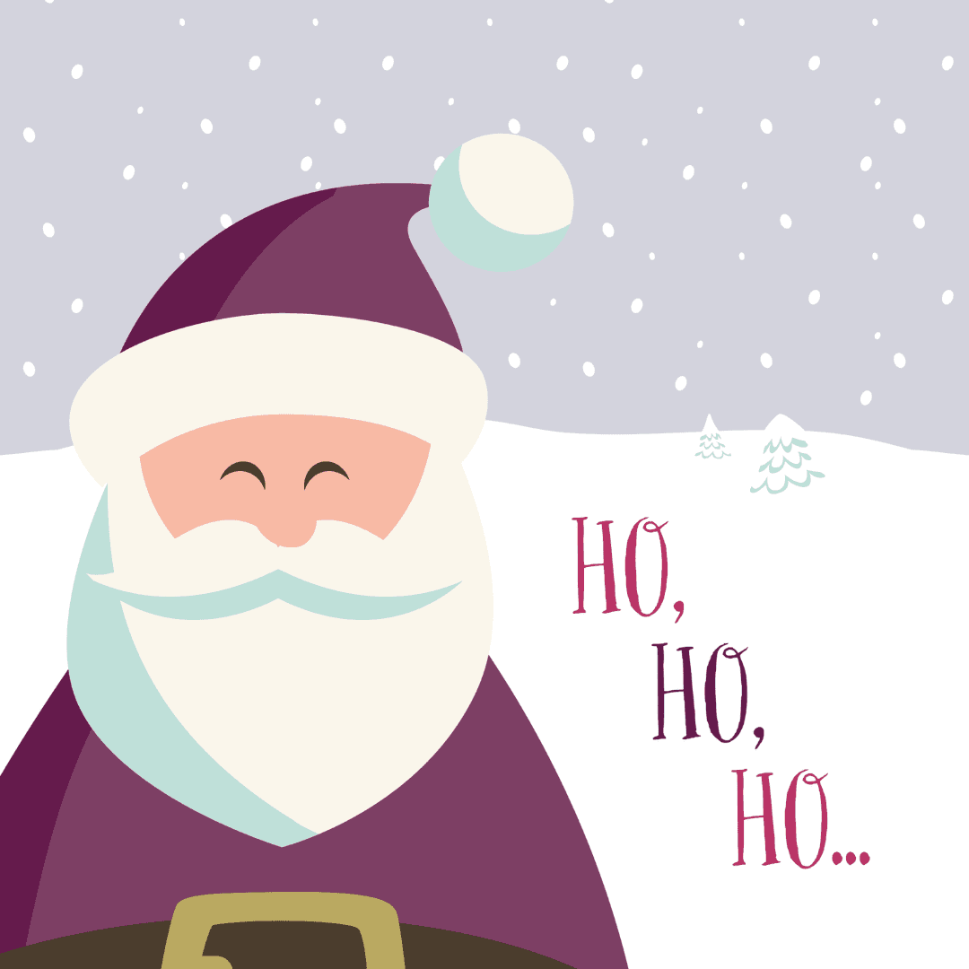 Illustration of Santa Claus with a snow background and the text, "Be a Santa to a Senior" and "#BeASanta.