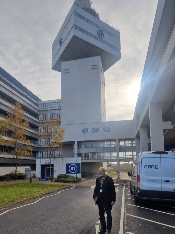man standing in front of BT Tower at Martlesham