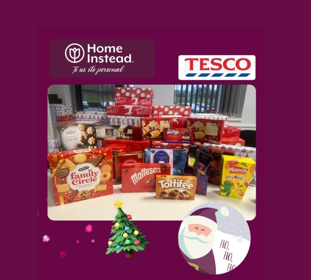 Pack of goodies from Tesco on top of a table