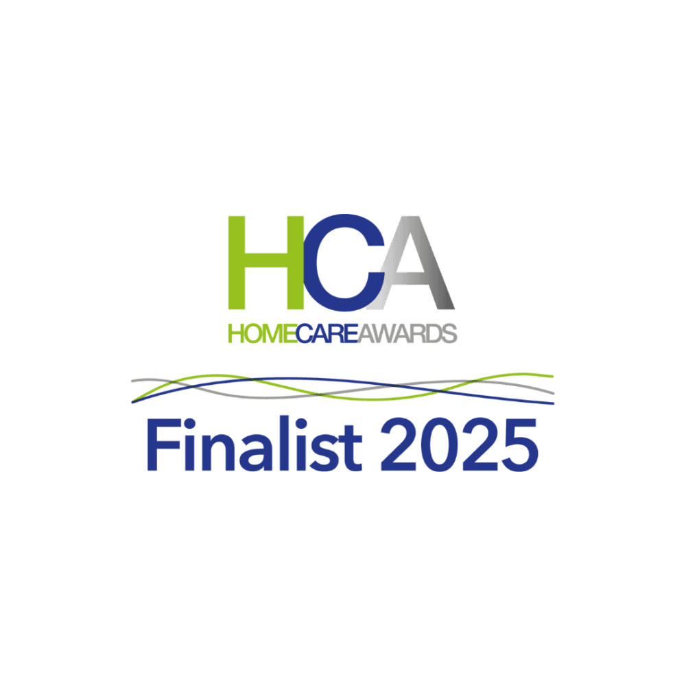 HCA Home Care Awards logo with text: "Finalist 2025" on a white background. - Home Instead