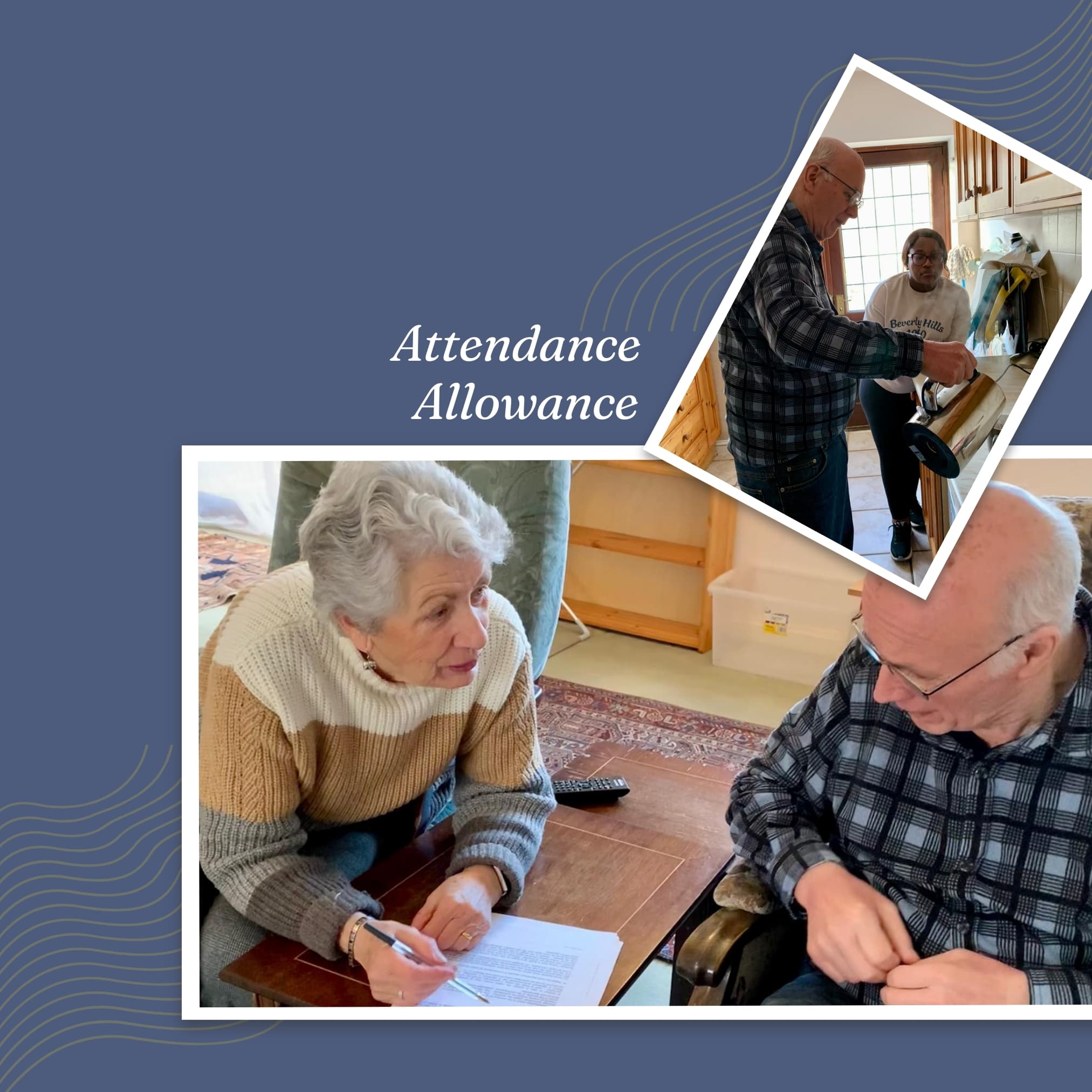 Picture of Brother and Sister working together on Attendance Allowance with support and Care Professional supporting Brother making a cup of Coffee