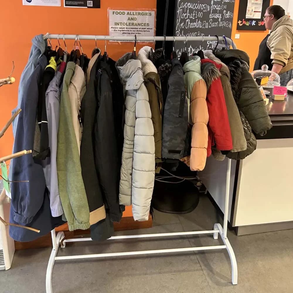Coats at Farnborough library coat exchange