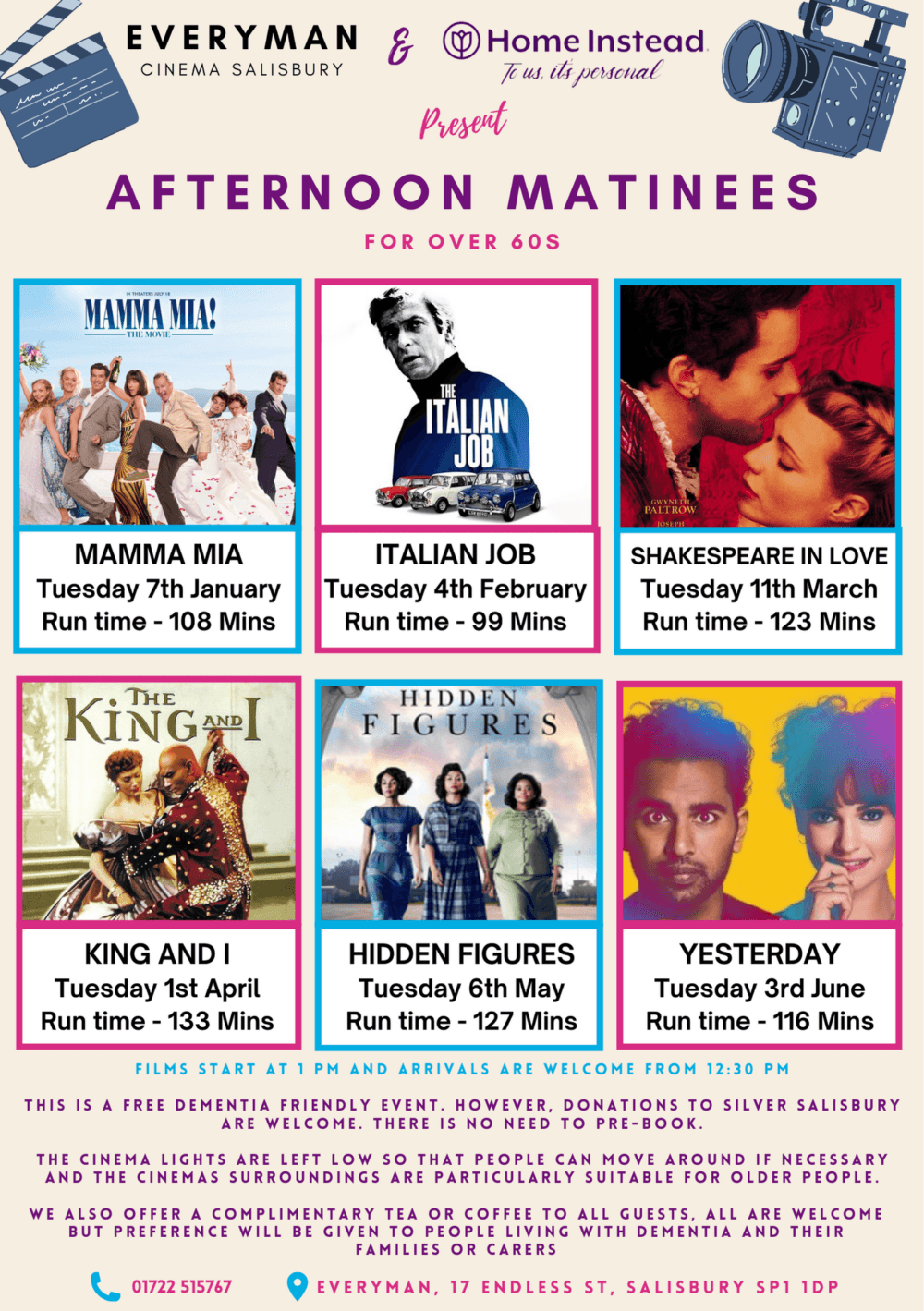 Poster showing the movies each month up until June