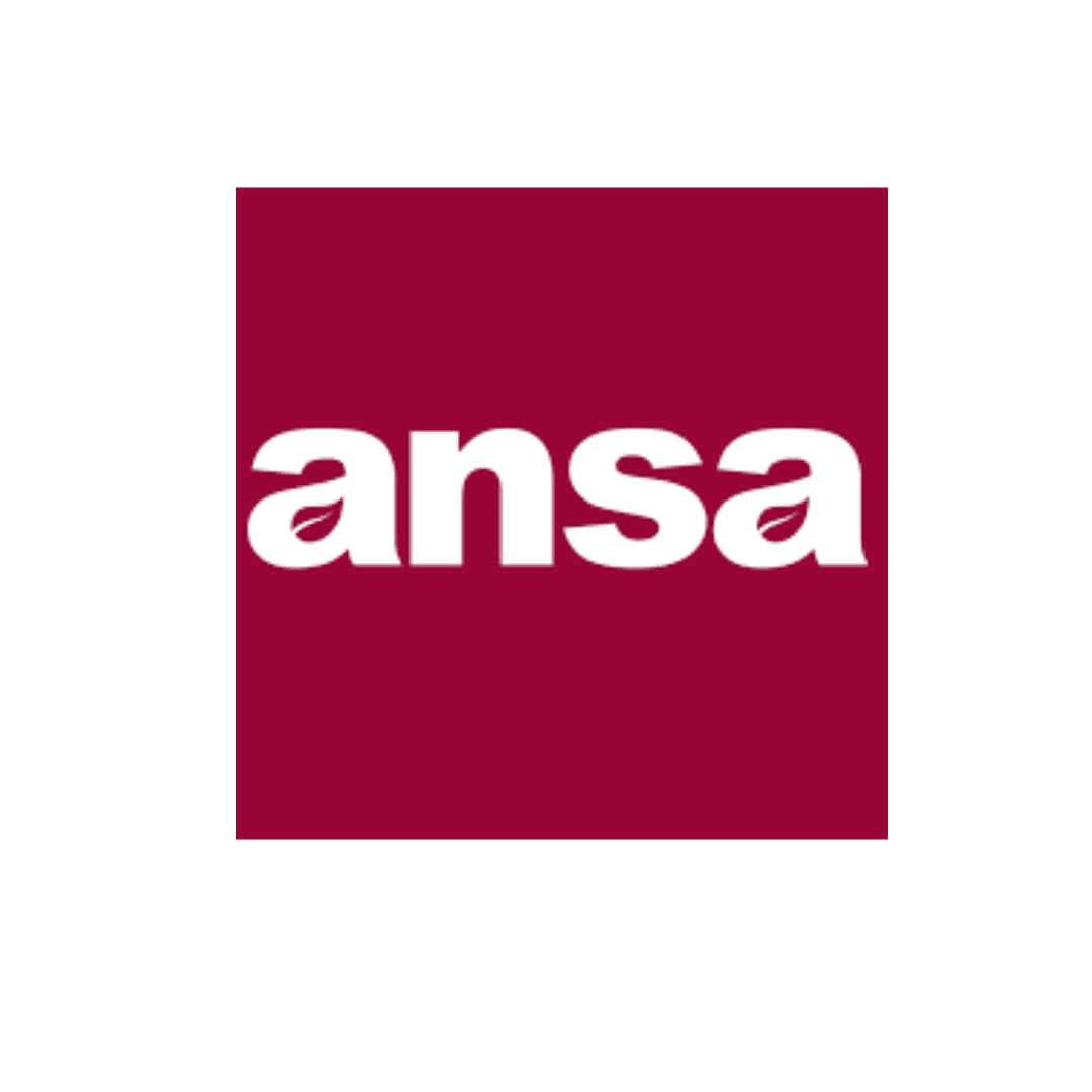 White lowercase "ansa" text on a dark red square background. - Home Instead