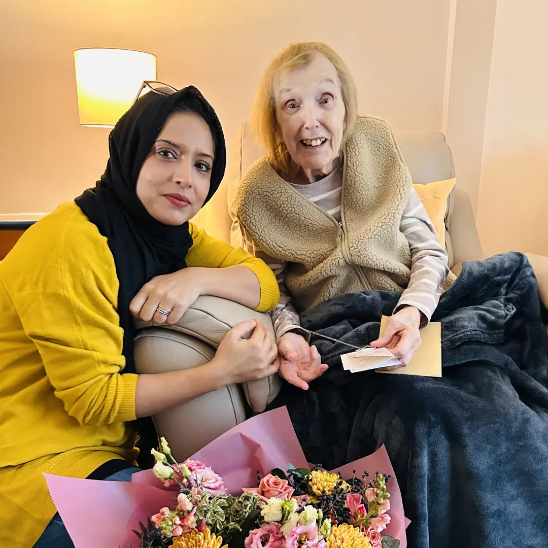 Home Instead Care Pro Nadia celebrating her client Yvonne's 90th Birthday