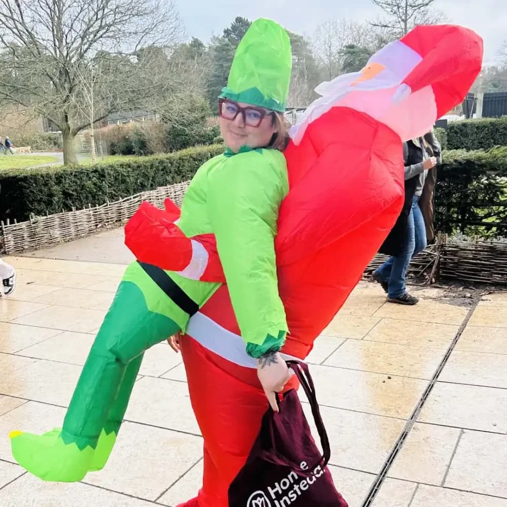 Home Instead Farnborough's Sarah M dressed as Santa and Elf for Parkinsons UK sponsored walk