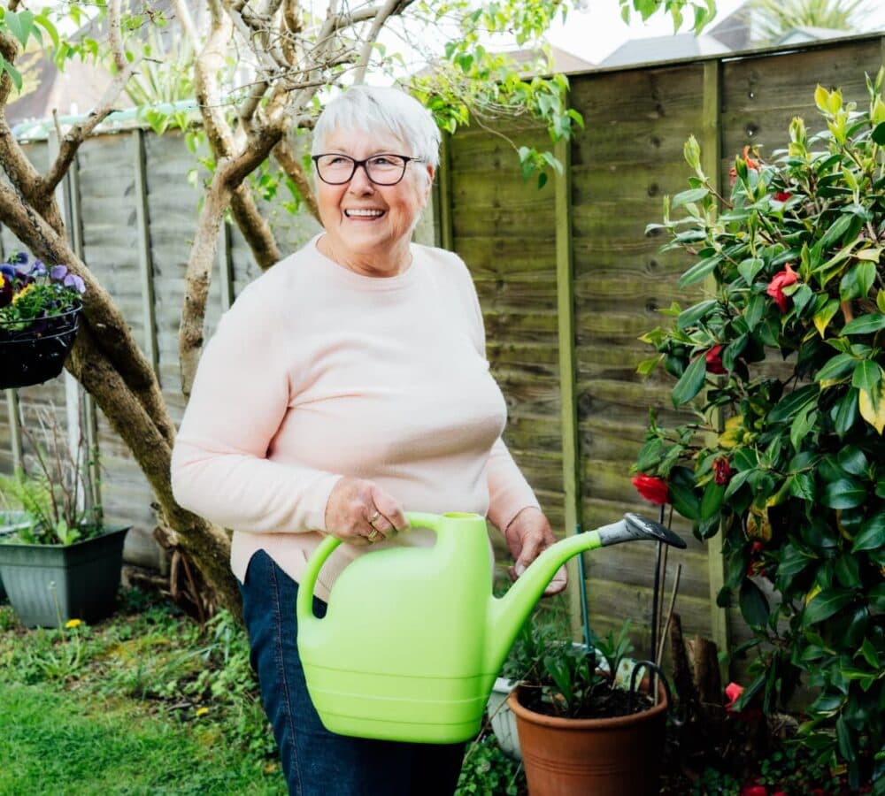 Senior woman wearing eyeglasses and with short white hair