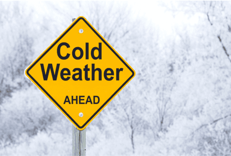 Bright yellow cold weather sign.