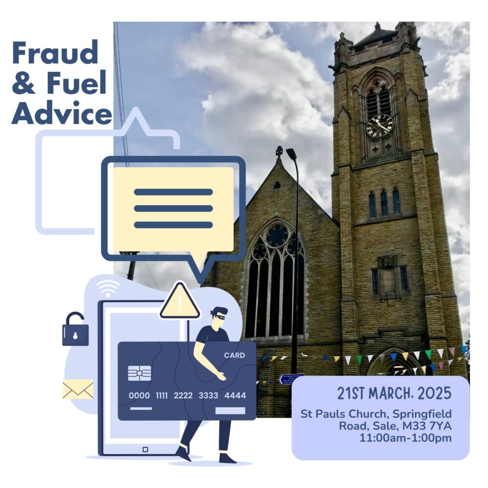 Scams and rising energy costs are a big concern – but we’re here to help! Join Home Instead, Age UK Manchester, Scope & Trafford Carers Centre for a FREE community event covering: