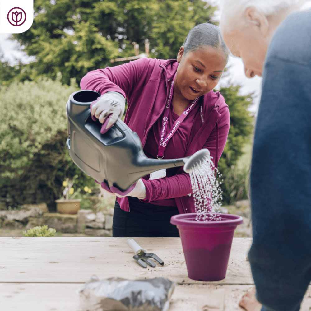 Client and Care Professional gardening together- Home care with Home Instead