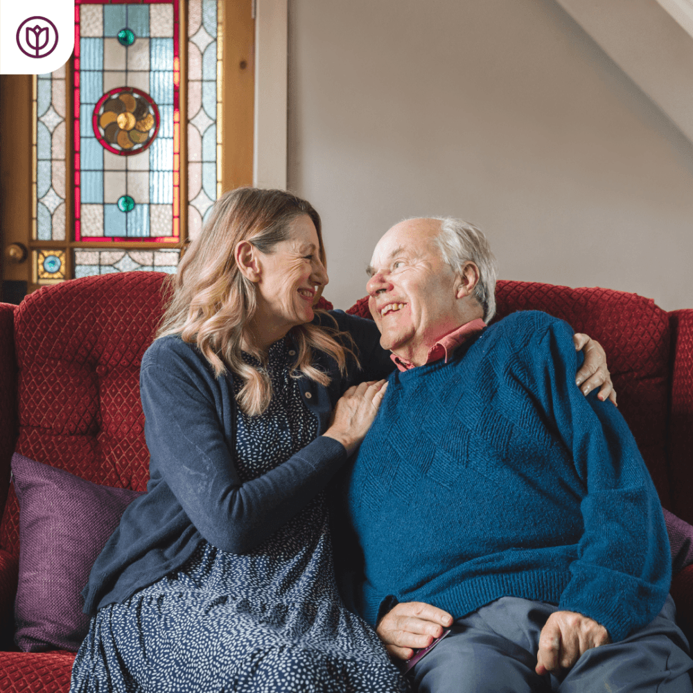 Daughter and Dad discussing Home Care with Home Instead