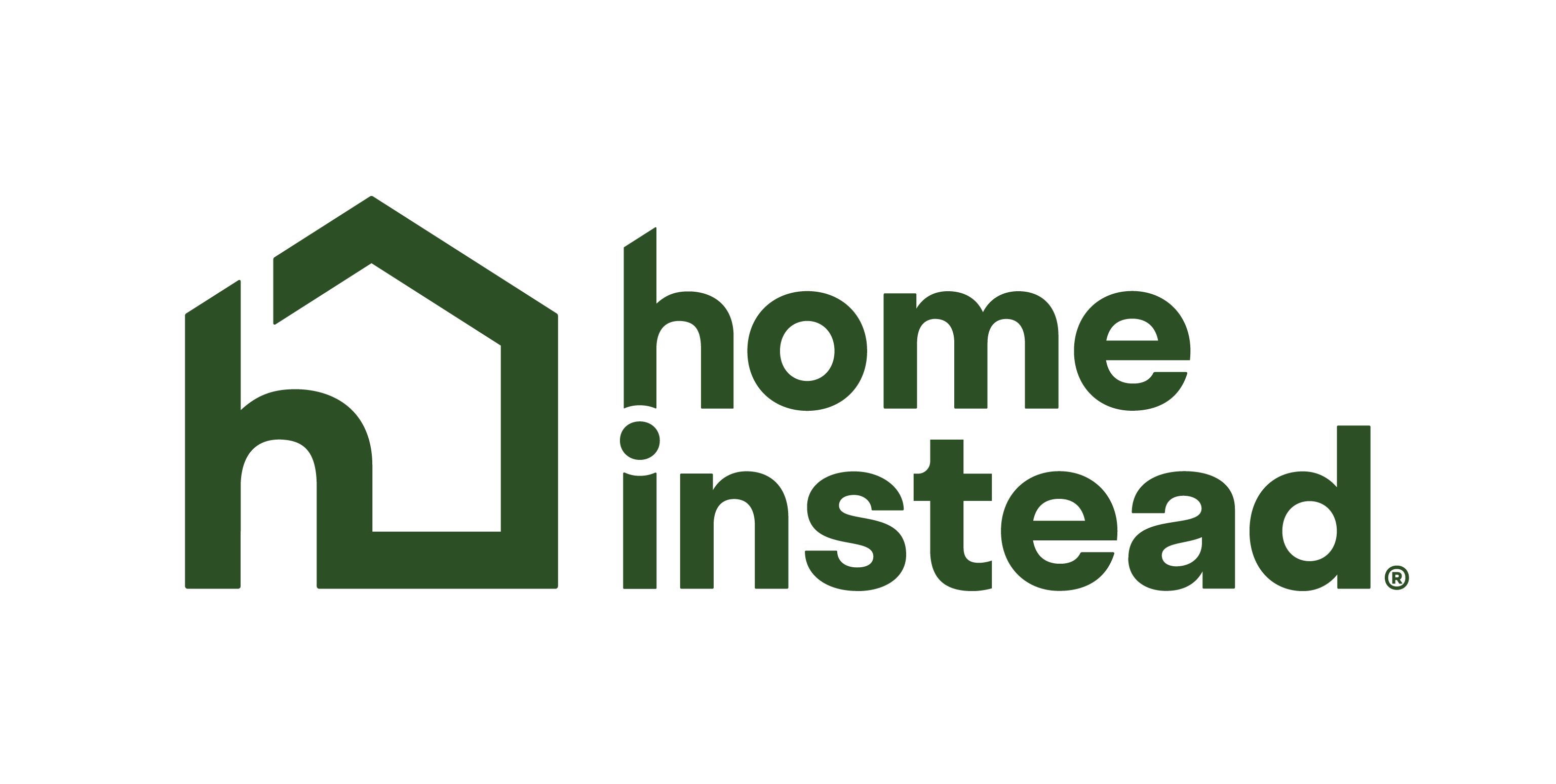 Green "home instead" logo with a house outline on a white background. - Home Instead