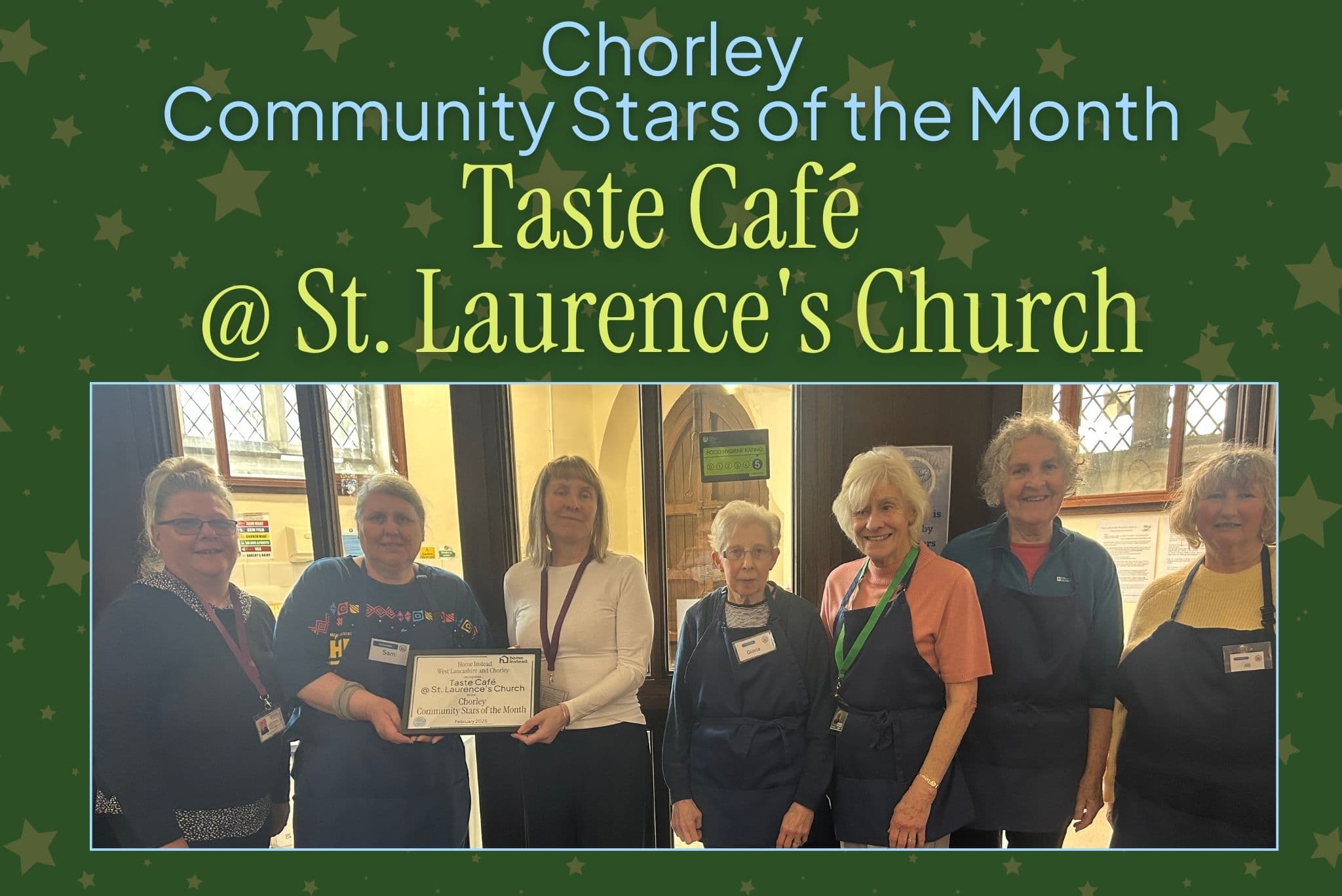 taste cafe at st laurence's church, chorley receiving an award for community stars of the month from home instead west lancashire and chorley
