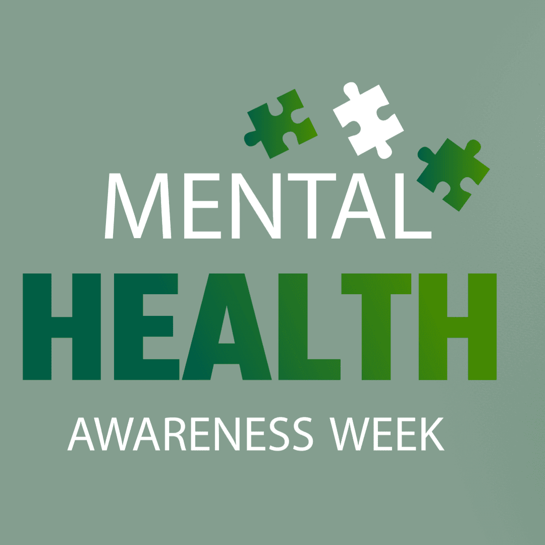 Text reading "Mental Health Awareness Week" with two puzzle pieces above the word "mental. - Home Instead
