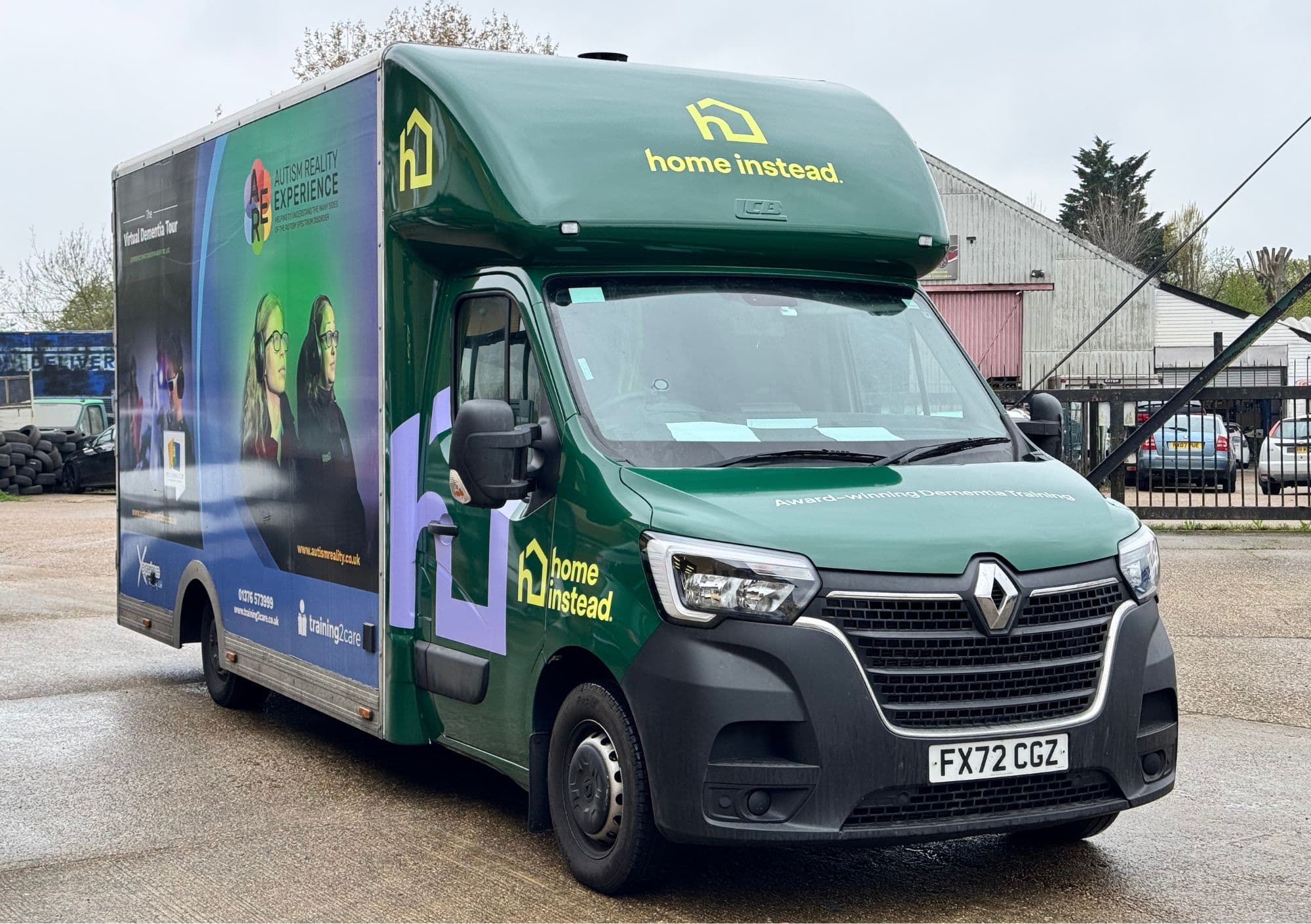 This is what the virtual dementia bus looks like in the new branding colours of green, purple and blue