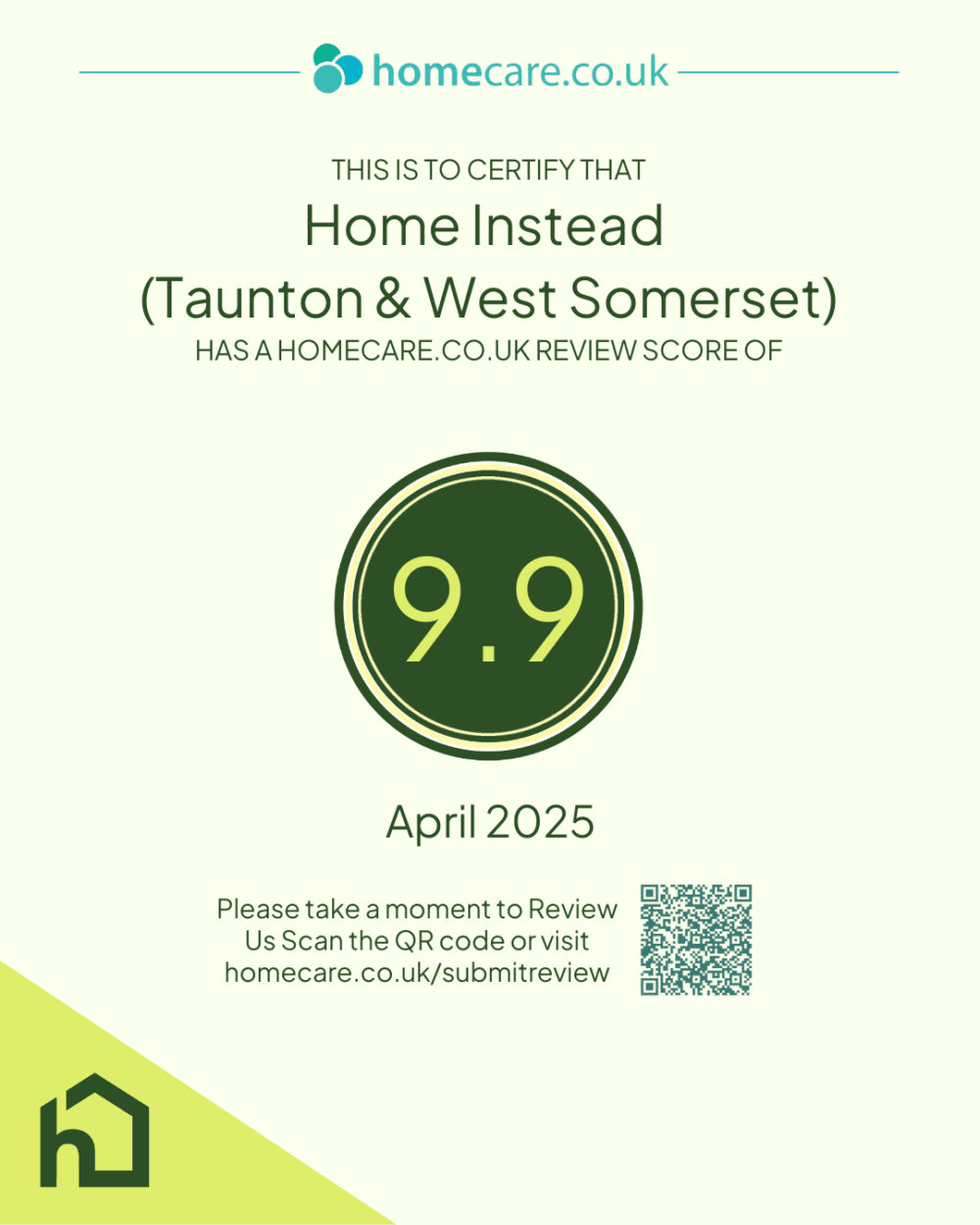 Homecare.co.uk 9.9 rating card