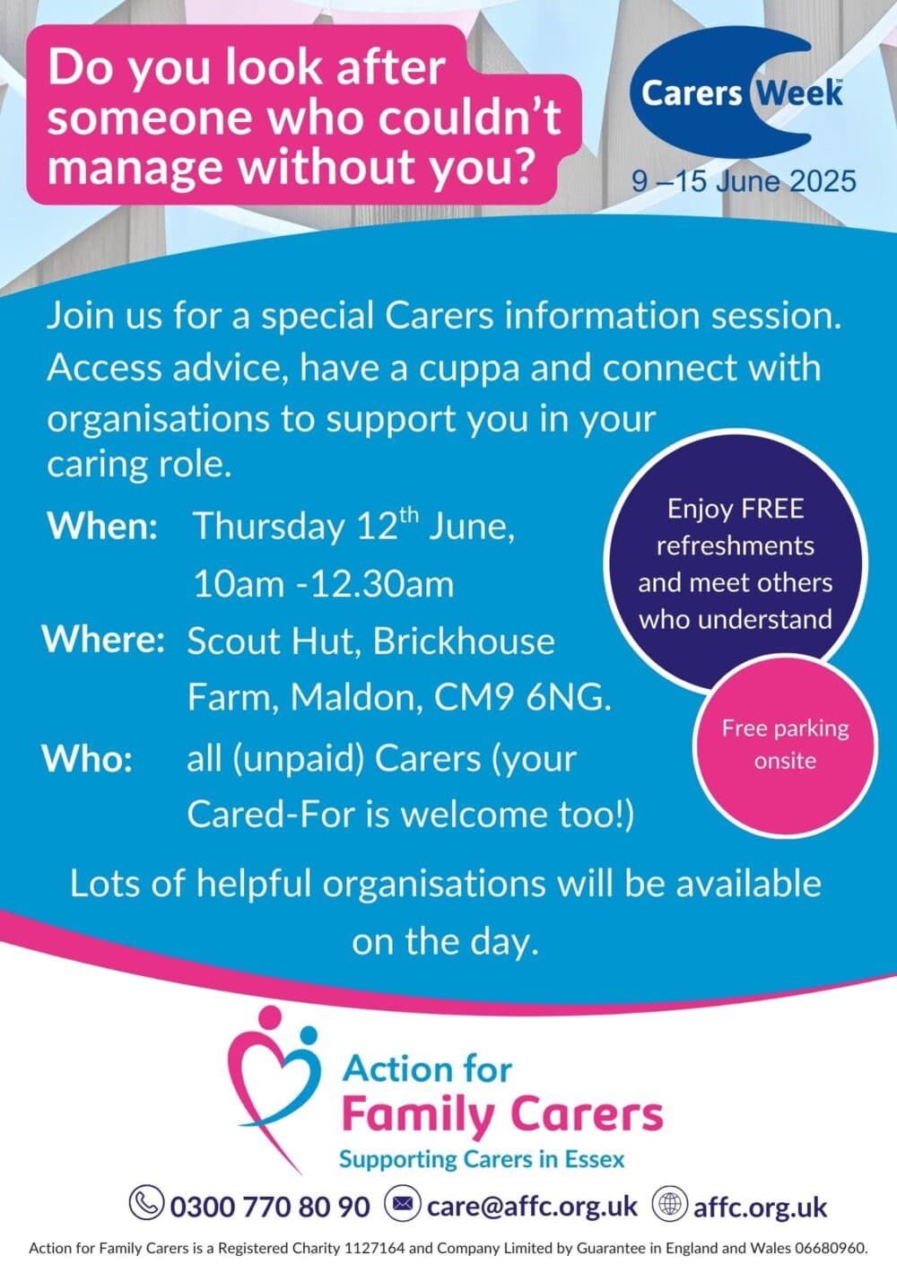Poster for a Carers Week info event on 12 June, with free refreshments and support for unpaid carers. - Home Instead