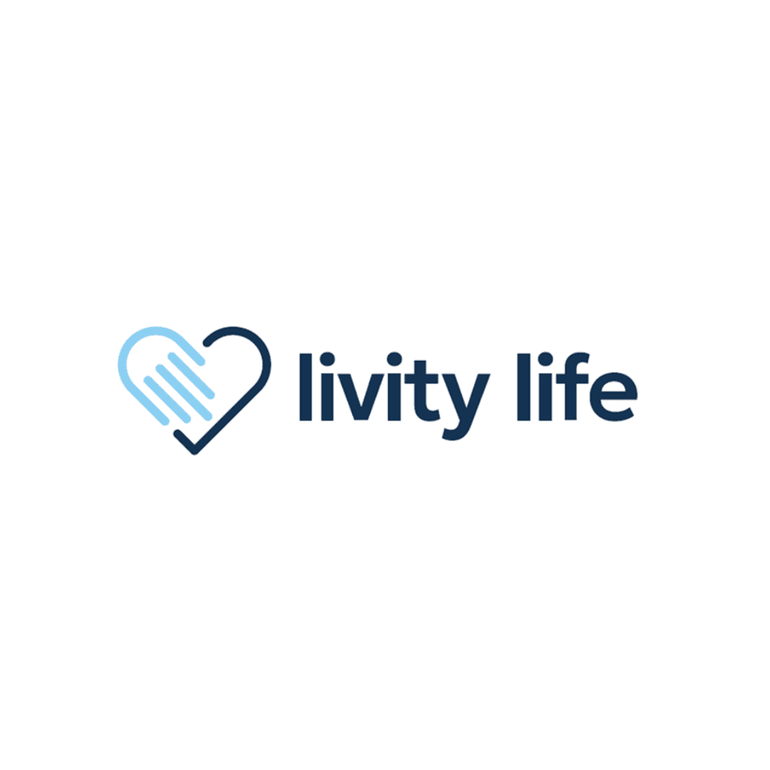 Livity Life logo with a heart-shaped design and the text "livity life" on a white background. - Home Instead