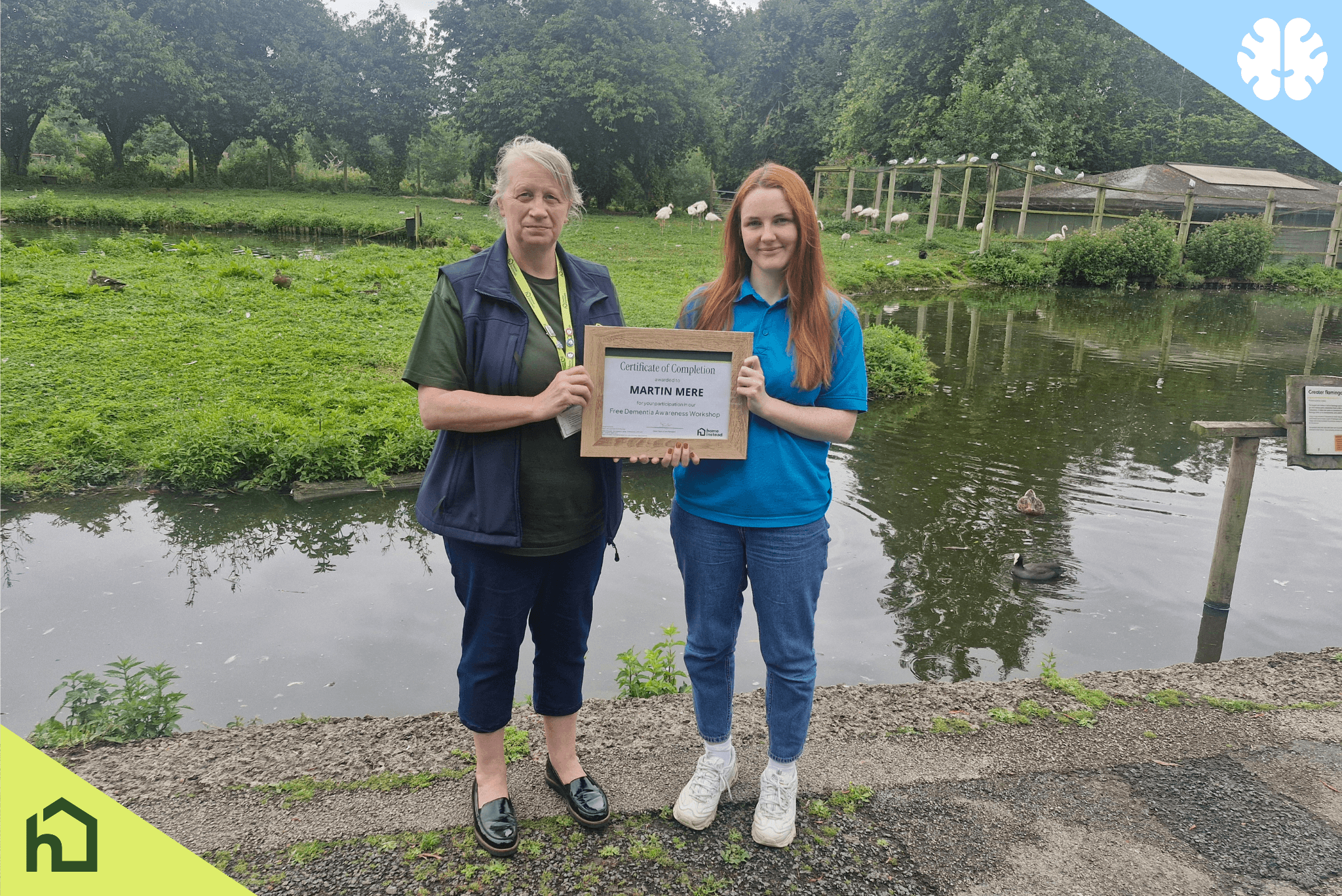 home instead west lancashire and chorley presenting martin mere with a dementia workshop certificate