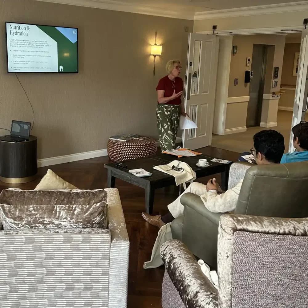 Nutritionist Sarah Scotland speaking at Home Instead Watford's spot the signs dementia awareness event