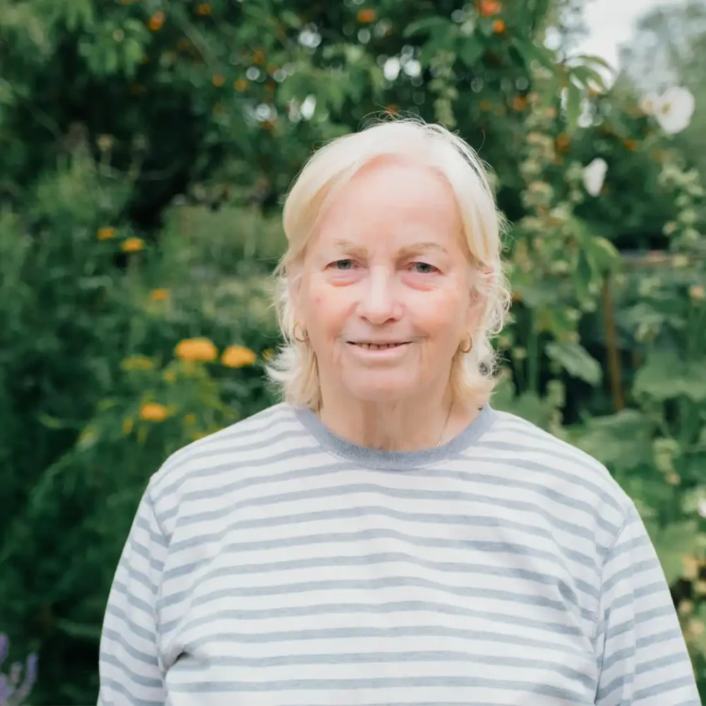 Home Instead Farnborough client Vivian B in her garden