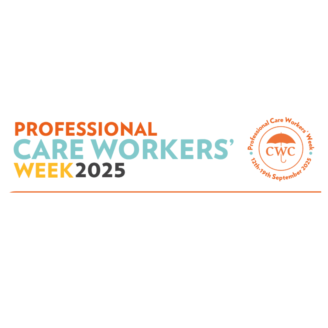 Logo for Professional Care Workers’ Week 2025 with event dates, 16th-19th September, in orange, blue, and black text. - Home Instead