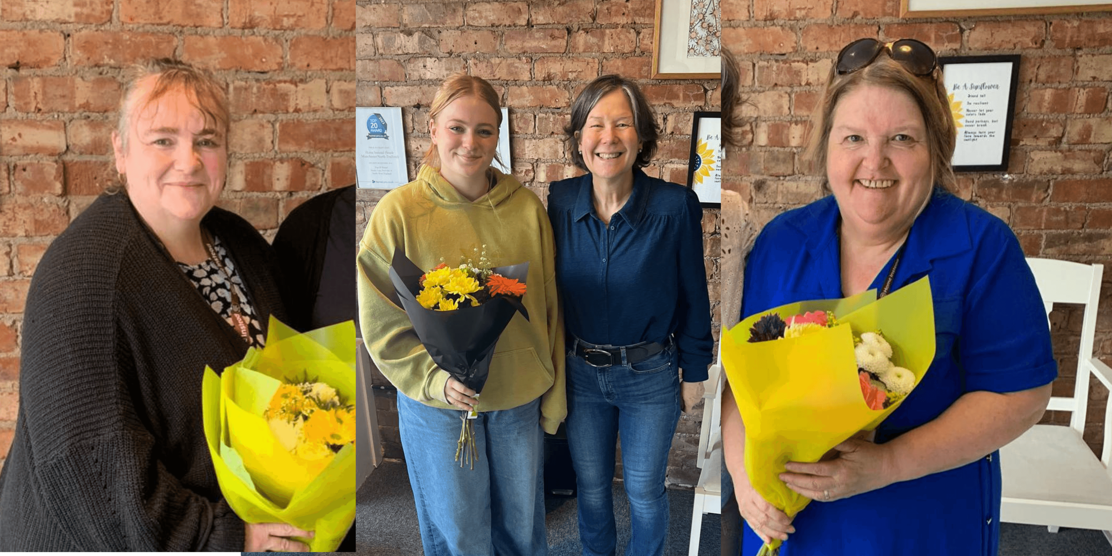 Smiling Care Professionals with flowers - Home Instead