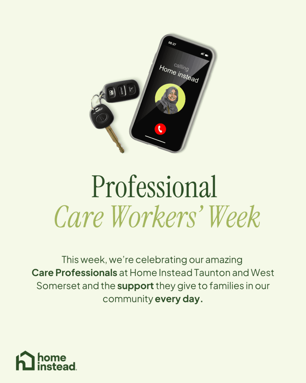 photo of a mobile and car key, the phone has a photo of a care pro's photo