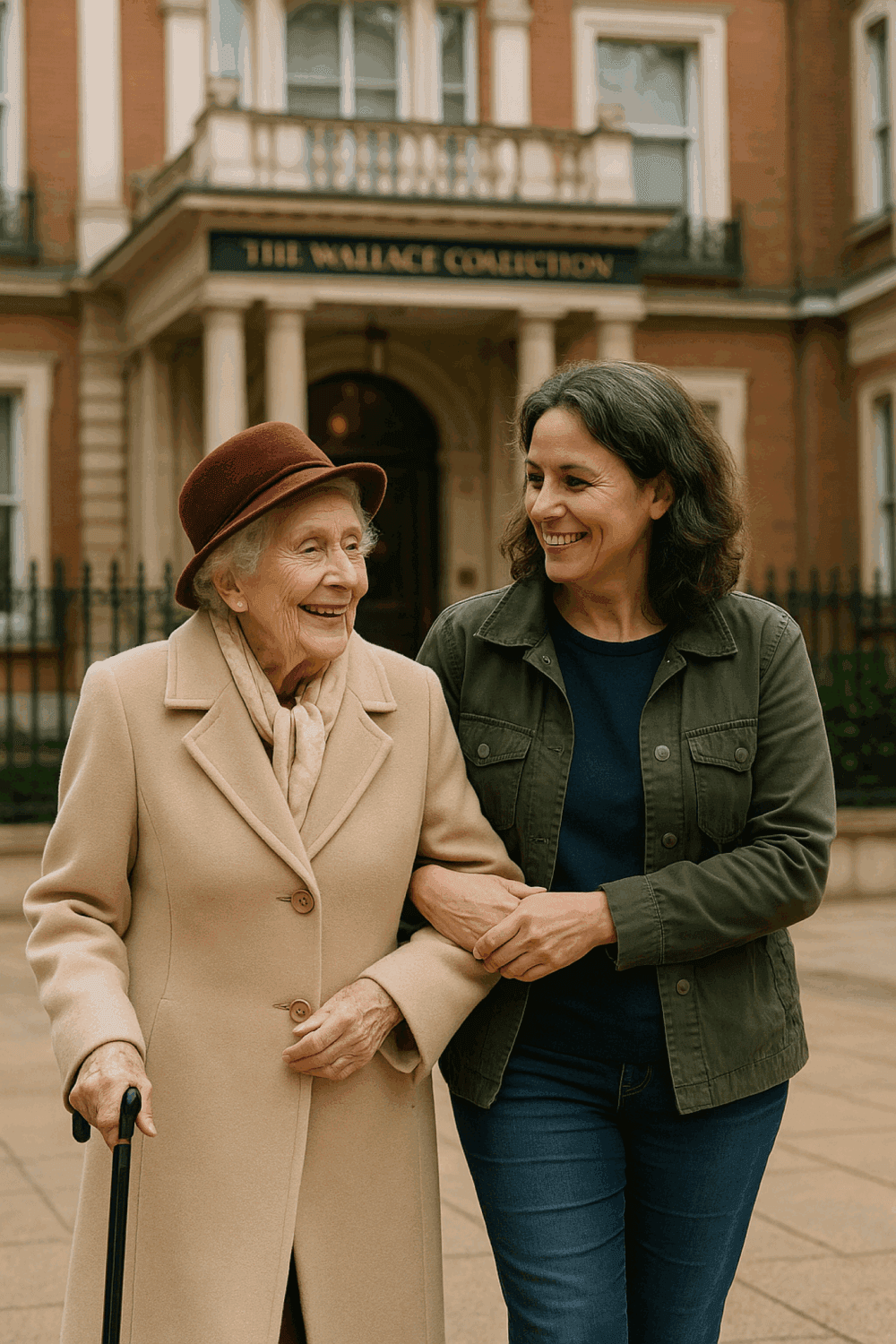 Margaret with her Home Instead Carer outside the Wallace collection in Marylebone