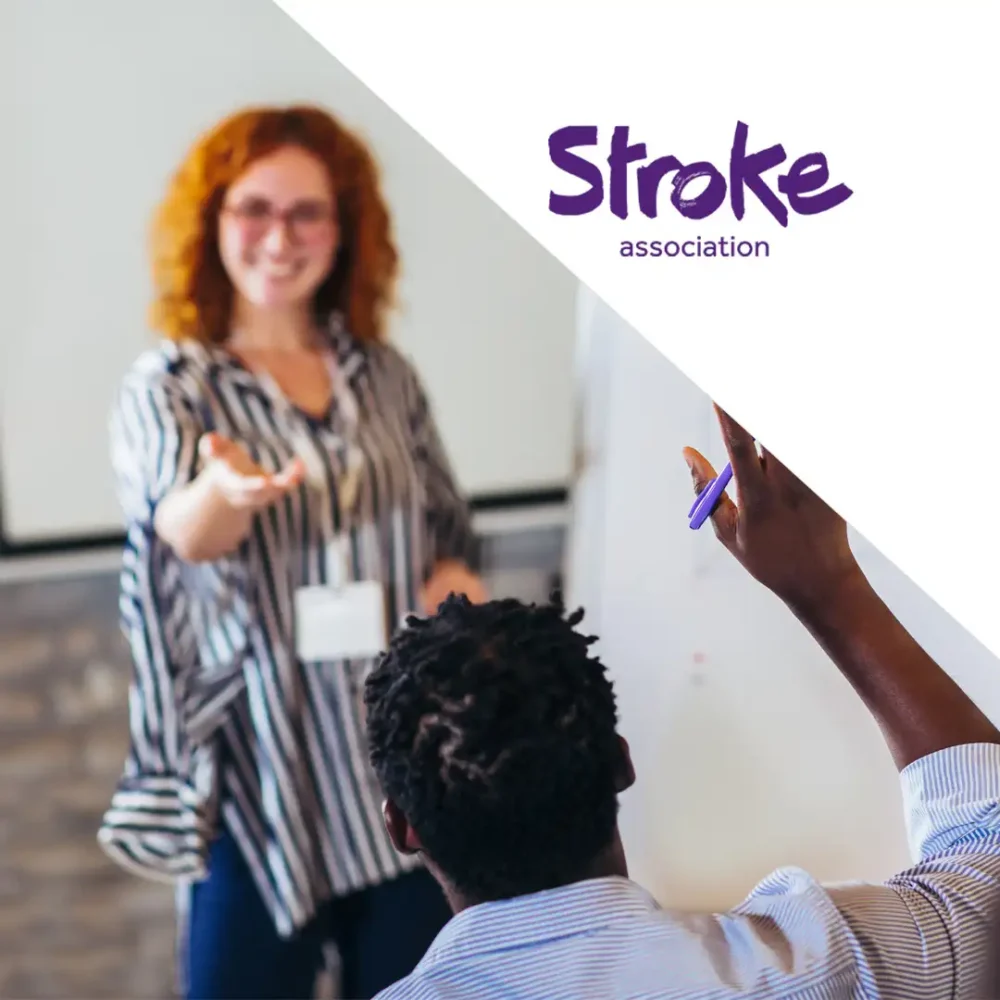 Stroke Association trainer answering a question during a stroke care training session