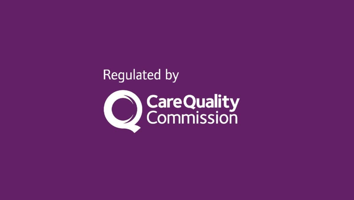 White "Regulated by Care Quality Commission" text and logo on a purple background. - Home Instead