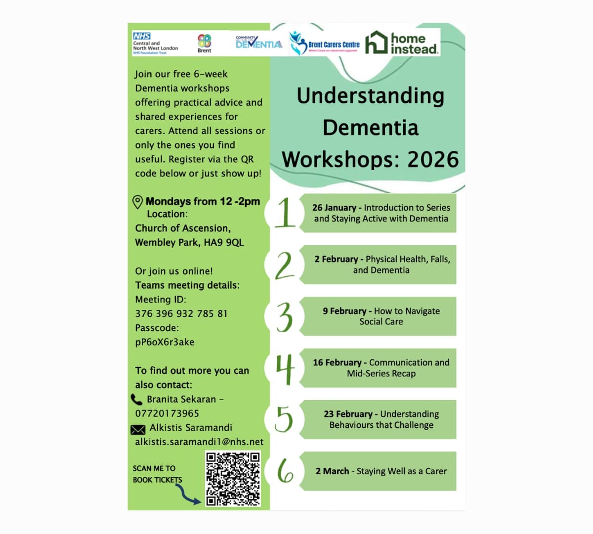 Free Dementia Support Workshops in Wembley: Guidance for Carers This February