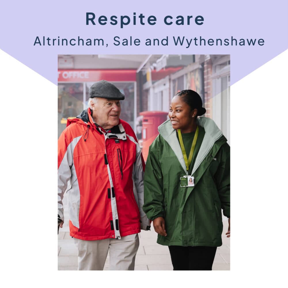 Client and Care Pro Out and About Live-in Care Respite Home Instead Altrincham Sale and Wythenshawe