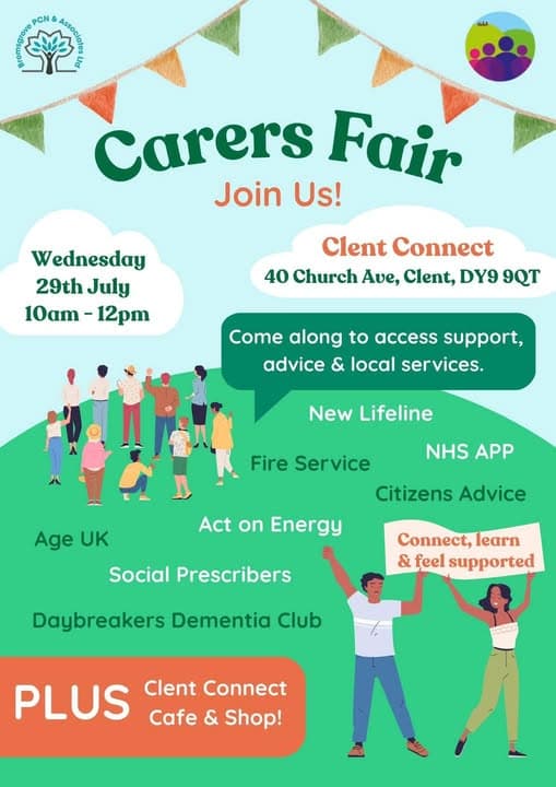 An advert for Clent Connect Carers Fair