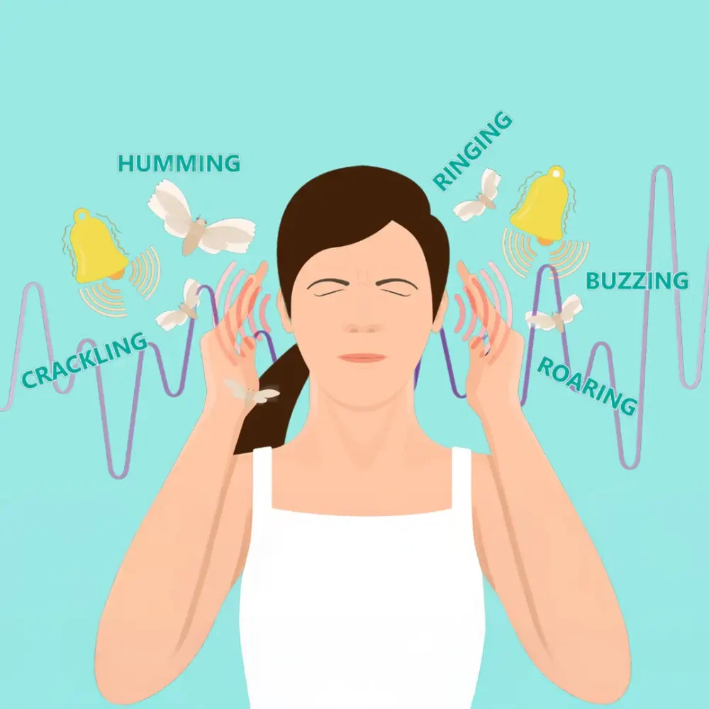 Illustration of a lady experiencing hearing issues