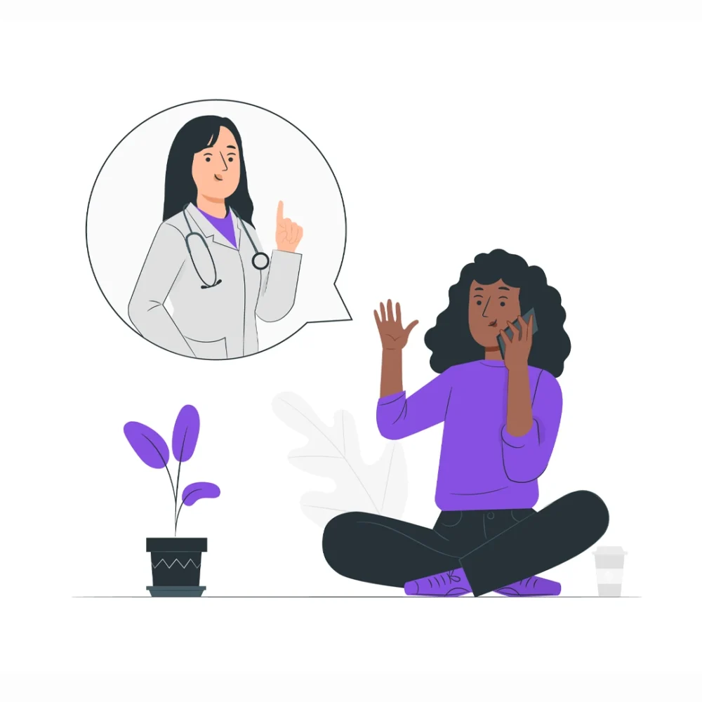 Illustration of a lady phoning up to book a ear wax removal session