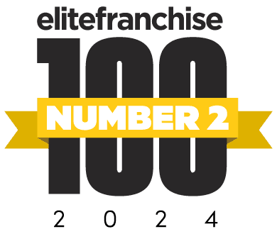 Elite Franchise 100 Number 2 award badge for 2024 with a yellow ribbon, showcasing Home Instead as the leading home care franchise in the Elite Franchise Top 100. - Home Instead