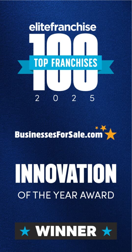 Blue banner reading "elitefranchise 100 Top Franchises 2025 Innovation of the Year Award Winner," celebrating success at the Elite Franchise awards 2025. - Home Instead