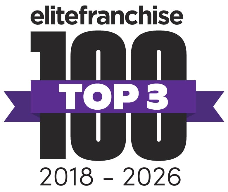 Logo with "elitefranchise 100 TOP 3" and years 2018-2026, with a purple banner across the middle. - Home Instead