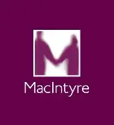 Two purple silhouettes shaking hands, forming an "M" shape, above the word "MacIntyre" on a purple background. - Home Instead