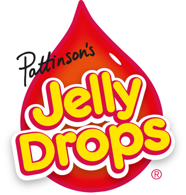A red droplet-shaped logo with the words "Pattinson's Jelly Drops" in bold yellow and orange letters. - Home Instead