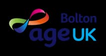 Abstract, colorful swoosh above bold blue text "UK" on a black background. - Home Instead